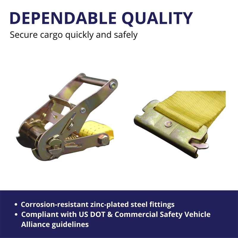 Cargo Control 4 Pack E-Track Ratchet Straps 2"" x15' 4400LB Tie Down - Image 3